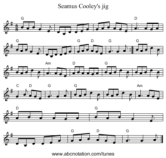Seamus Cooley's jig - staff notation