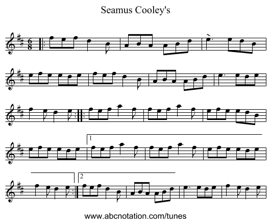 Seamus Cooley's - staff notation