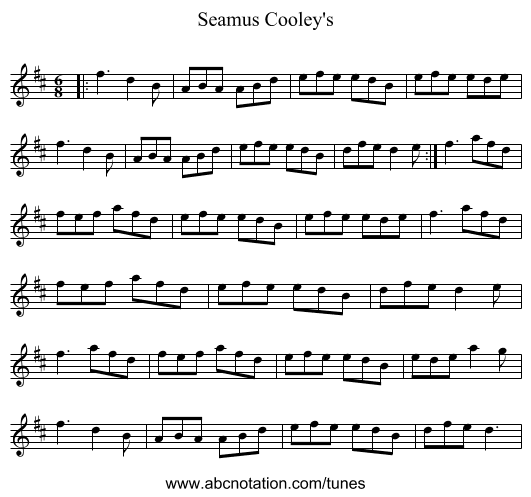 Seamus Cooley's - staff notation