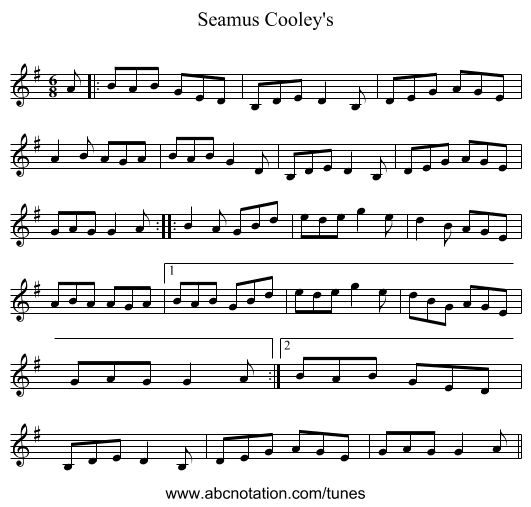 Seamus Cooley's - staff notation