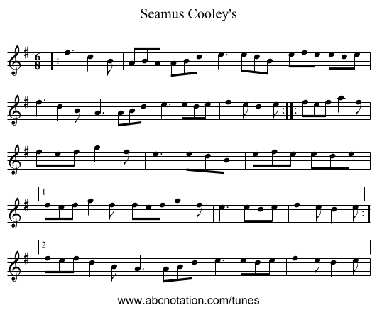 Seamus Cooley's - staff notation