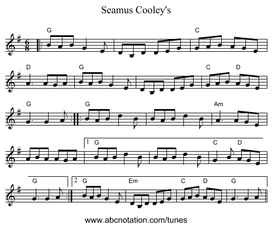 Seamus Cooley's - staff notation