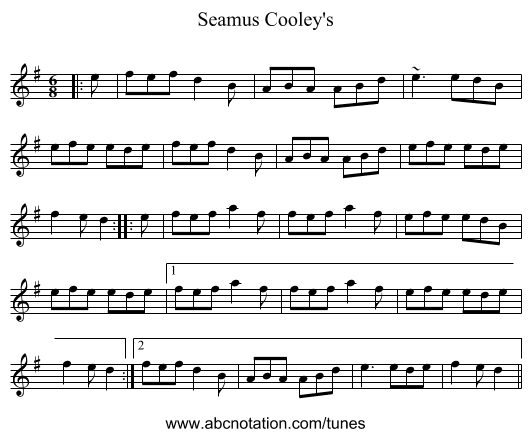 Seamus Cooley's - staff notation