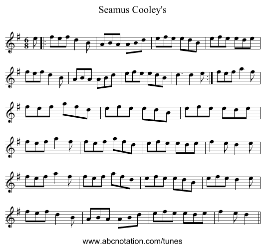 Seamus Cooley's - staff notation