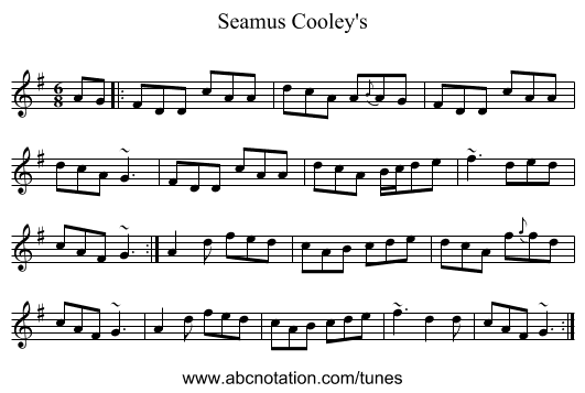 Seamus Cooley's - staff notation