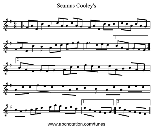 Seamus Cooley's - staff notation