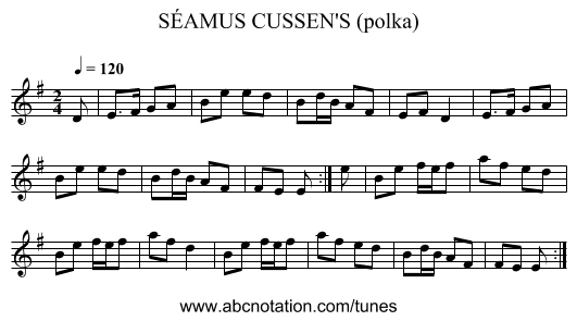 SÉAMUS CUSSEN'S (polka) - staff notation