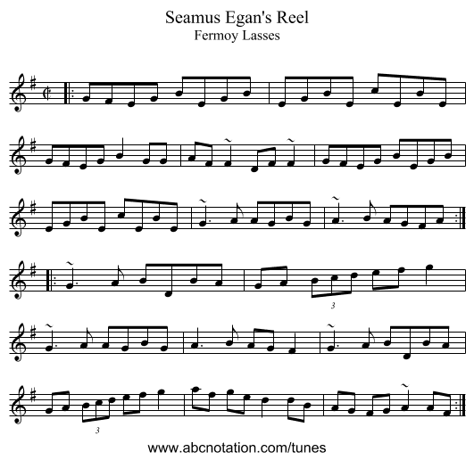 Seamus Egan's Reel - staff notation