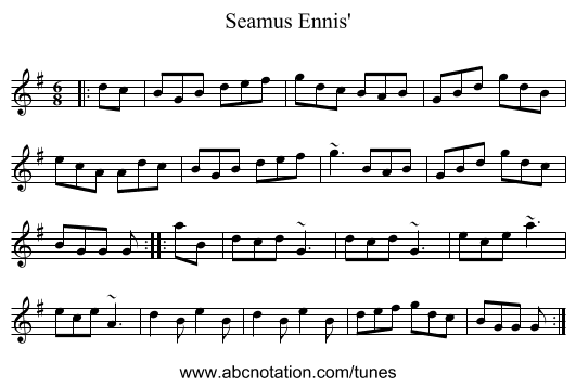 Seamus Ennis' - staff notation