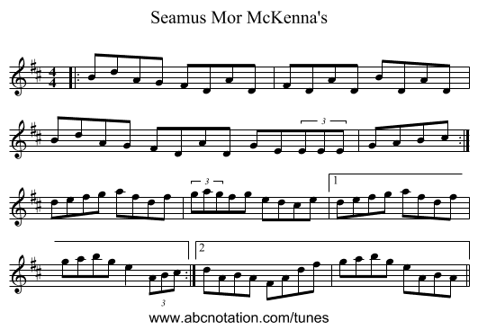 Seamus Mor McKenna's - staff notation