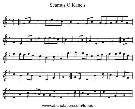 Seamus O Kane's - staff notation