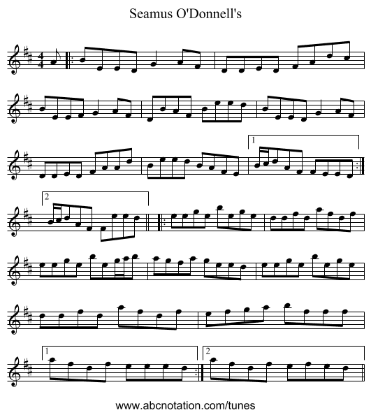 Seamus O'Donnell's - staff notation