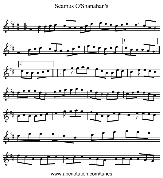 Seamus O'Shanahan's - staff notation