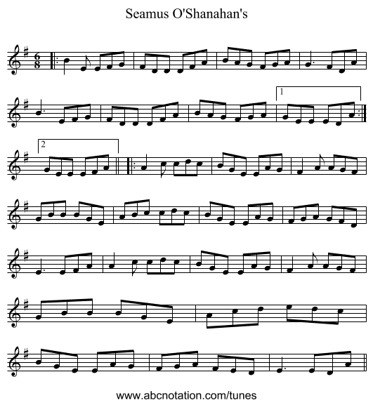 Seamus O'Shanahan's - staff notation