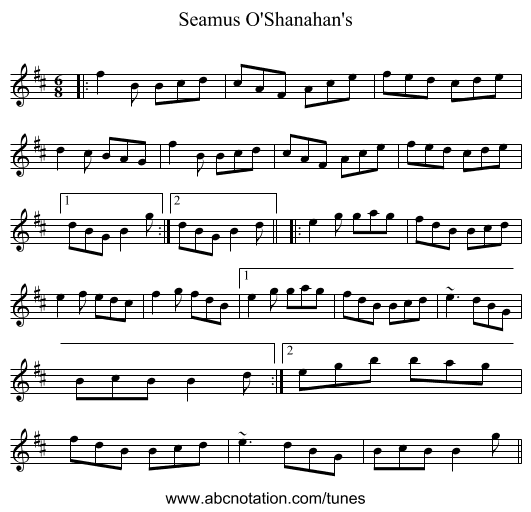 Seamus O'Shanahan's - staff notation