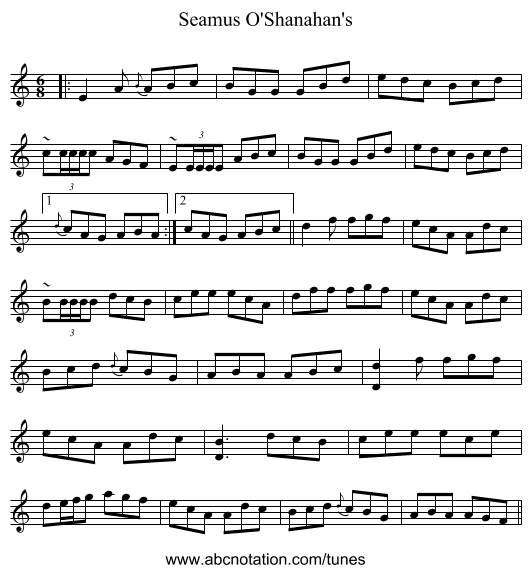 Seamus O'Shanahan's - staff notation