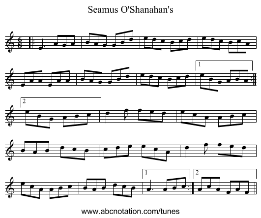Seamus O'Shanahan's - staff notation