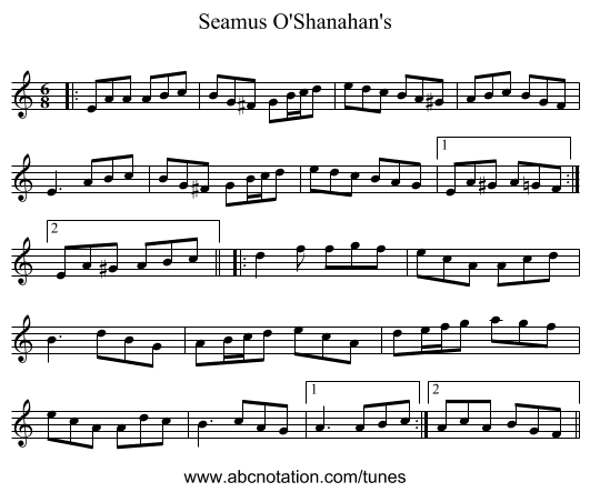 Seamus O'Shanahan's - staff notation
