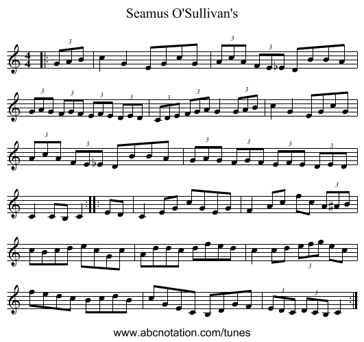Seamus O'Sullivan's - staff notation
