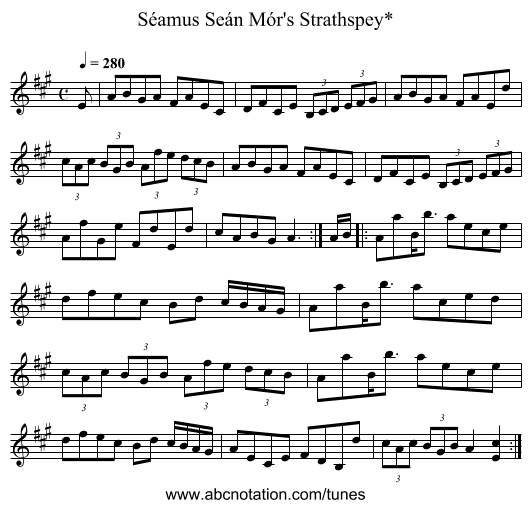 Séamus Seán Mór's Strathspey* - staff notation