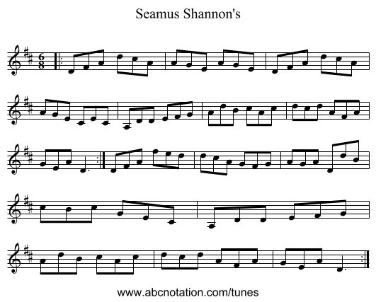 Seamus Shannon's - staff notation