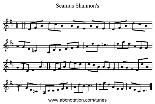 Seamus Shannon's - staff notation