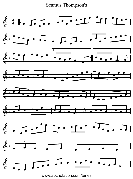 Seamus Thompson's - staff notation