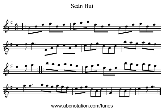 Seán Buí - staff notation