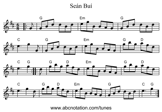 Seán Buí - staff notation