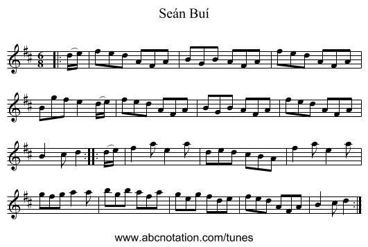 Seán Buí - staff notation