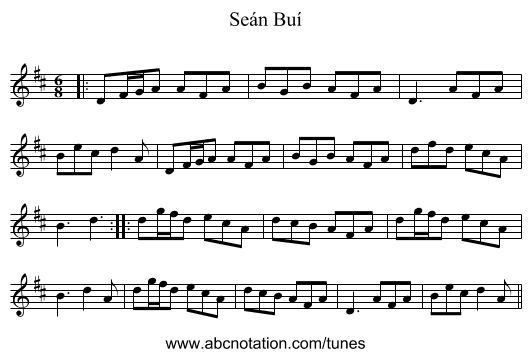 Seán Buí - staff notation