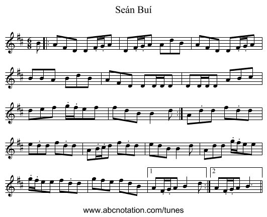 Seán Buí - staff notation