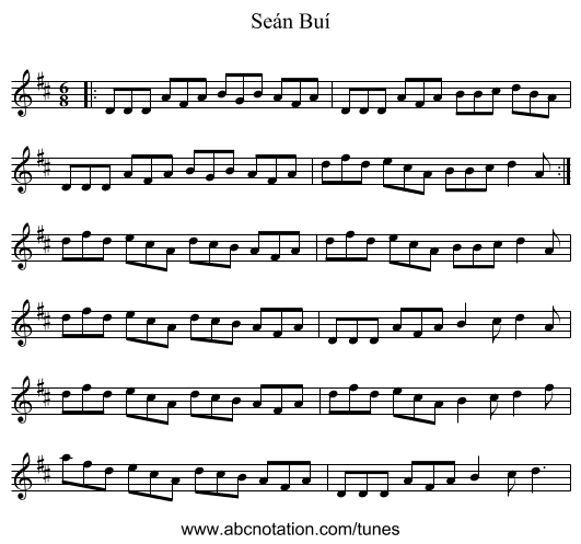 Seán Buí - staff notation