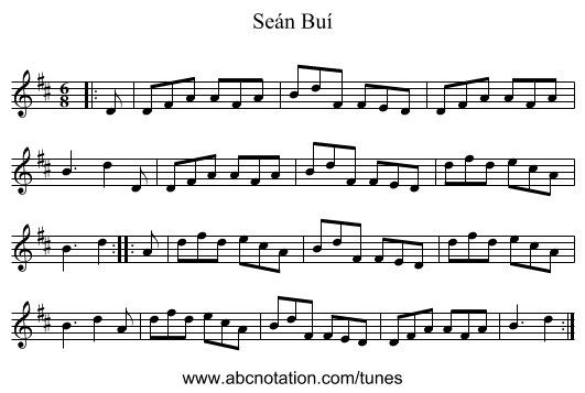 Seán Buí - staff notation