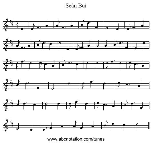 Seán Buí - staff notation