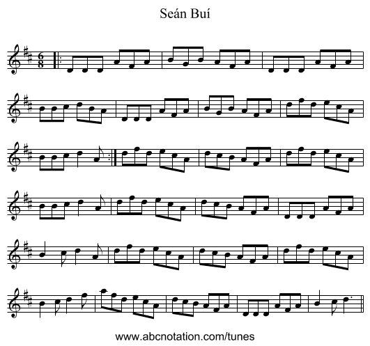 Seán Buí - staff notation