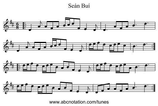 Seán Buí - staff notation