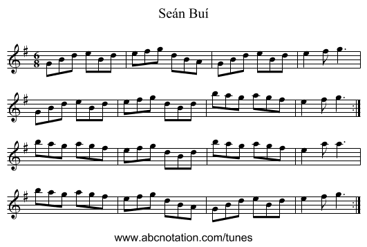 Seán Buí - staff notation