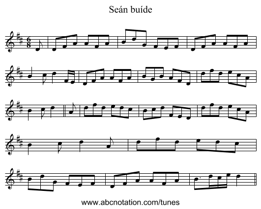 Seán buíde - staff notation