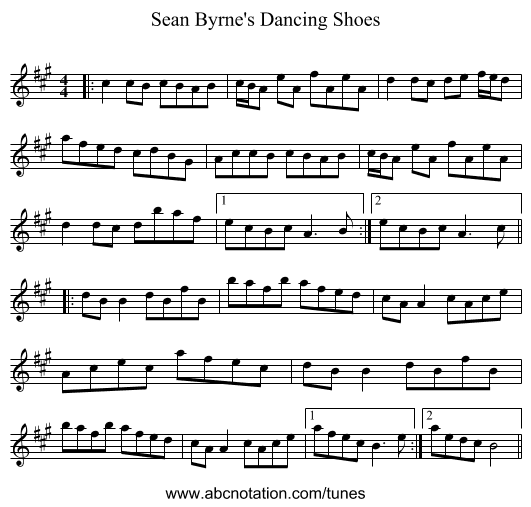 Sean Byrne's Dancing Shoes - staff notation