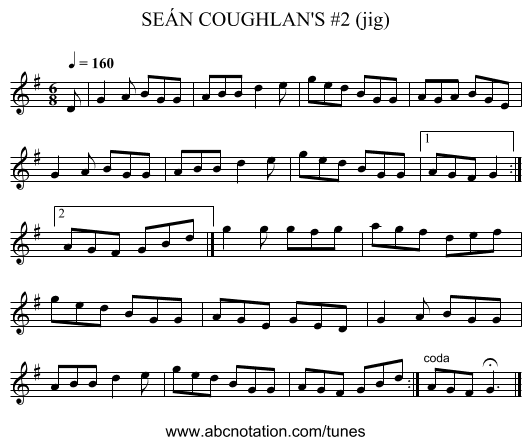 SEÁN COUGHLAN'S #2 (jig) - staff notation