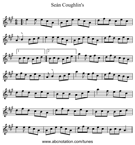 Seán Coughlin's - staff notation
