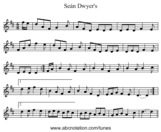 Seán Dwyer's - staff notation