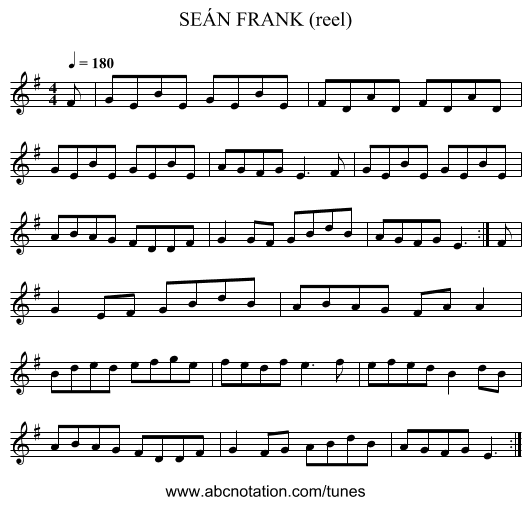 SEÁN FRANK (reel) - staff notation