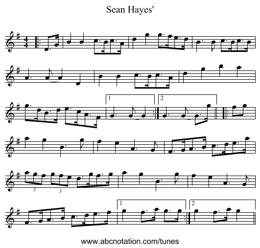 Sean Hayes' - staff notation
