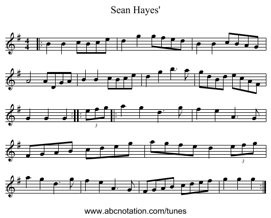 Sean Hayes' - staff notation