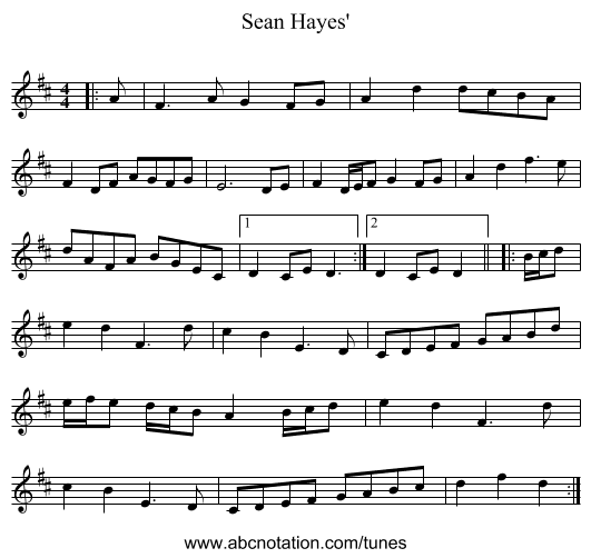 Sean Hayes' - staff notation
