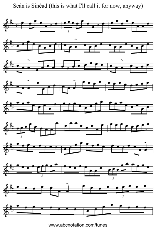 Seán is Sinéad (this is what I'll call it for now, anyway) - staff notation