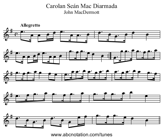 Seán Mac Diarmada, Carolan - staff notation