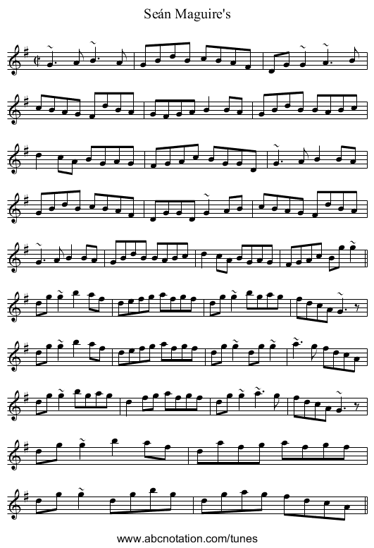 Se&aacute;n Maguire's - staff notation